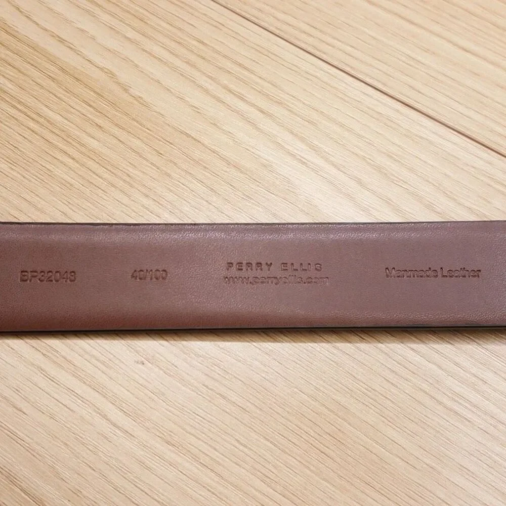 PERRY ELLIS Belt Mens Size 40 Brown Burnished Edge Pebbled Faux Leather